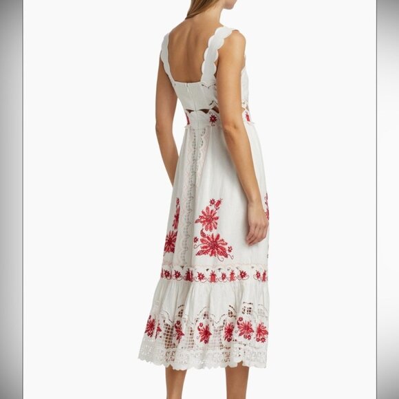 FarmRio: Richelieu Sunflower Linen-Blend Midi-Dress - Off White - Picture 4 of 14